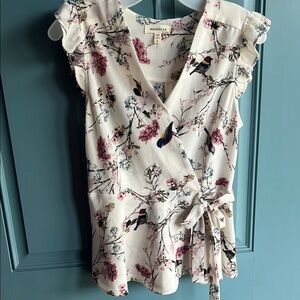 Monteau Cream Sleeveless Wrap Blouse